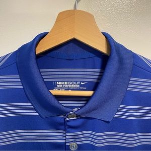 Nike Tour Performance Dri Fit Blue Stripe Golf Polo Shirt Mens L The Pointe.
